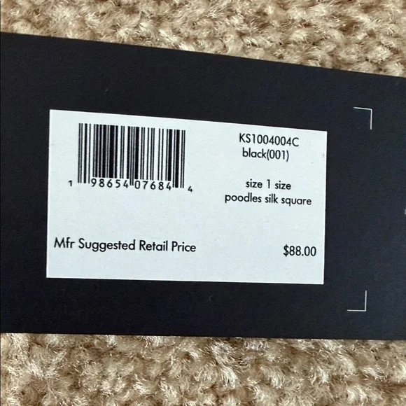 Kate Spade New York Black & White Poodles Silk Scarf ~30x30 NWT - Picture 4 of 7